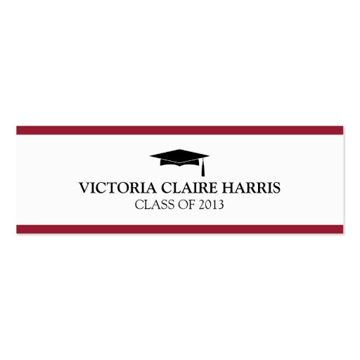 Red stripe border graduation cap name card business card templates (front side)