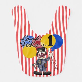 Red Stripe Circus Clown 1st Birthday Bib