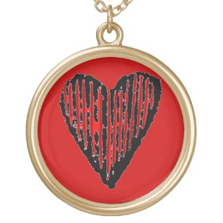 Red Striped Engraved Heart necklace