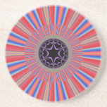 Red Striped Sunburst Fractal Beverage Coaster