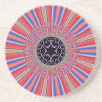 Red Striped Sunburst Fractal Beverage Coaster