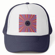 Red Striped Sunburst Fractal Mesh Hat