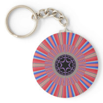 Red Striped Sunburst Fractal Keychain