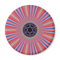 Red Striped Sunburst Fractal Refrigerator Magnets