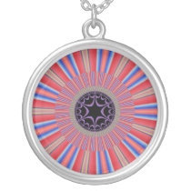 Red Striped Sunburst Fractal Pendant
