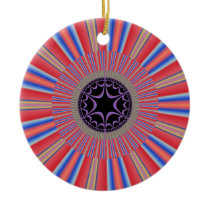 Red Striped Sunburst Fractal Christmas Tree Ornaments