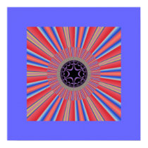 Red Striped Sunburst Fractal Poster