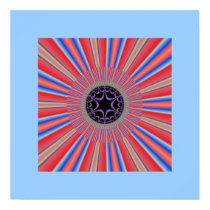 Red Striped Sunburst Fractal Poster
