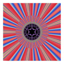 Red Striped Sunburst Fractal Posters