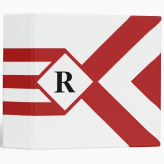 Red Stripes and Chevrons with Monogram on White Vinyl Binder