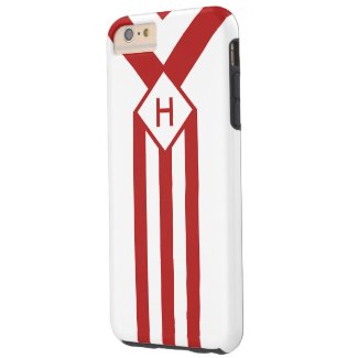Red Stripes and Chevrons with Monogram on White Tough iPhone 6 Plus Case