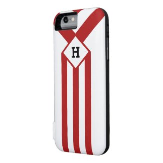 Red Stripes and Chevrons with Monogram on White iPhone 6 Case