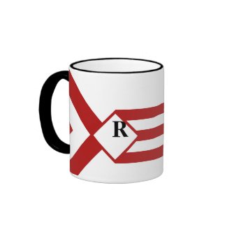 Red Stripes and Chevrons with Monogram on White Ringer Coffee Mug