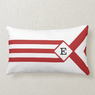 Red Stripes and Chevrons with Monogram on White Pillows