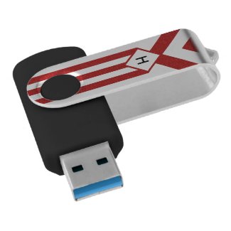Red Stripes and Chevrons with Monogram on White Swivel USB 3.0 Flash Drive