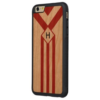 Red Stripes and Chevrons with Monogram on White Carved® Cherry iPhone 6 Plus Bumper
