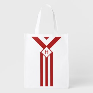 Red Stripes and Chevrons with Monogram on White Market Tote