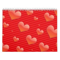 Red stripes and Hearts pattern Wall Calendars