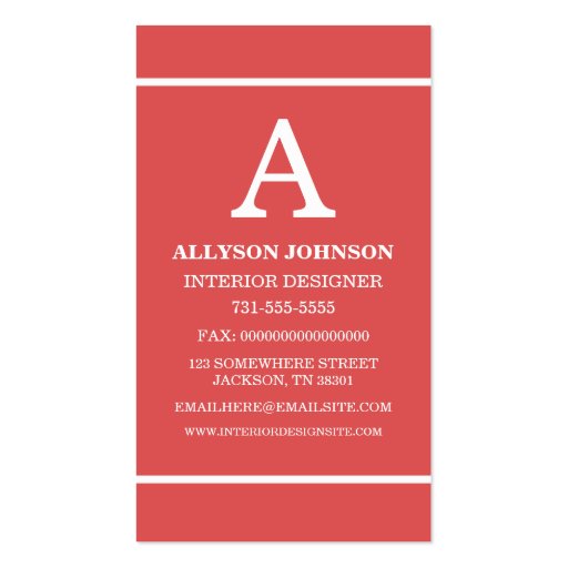 Red Stripes Monogram Style Business Cards