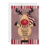 Red Stripes Reindeer Holiday Party Invitations