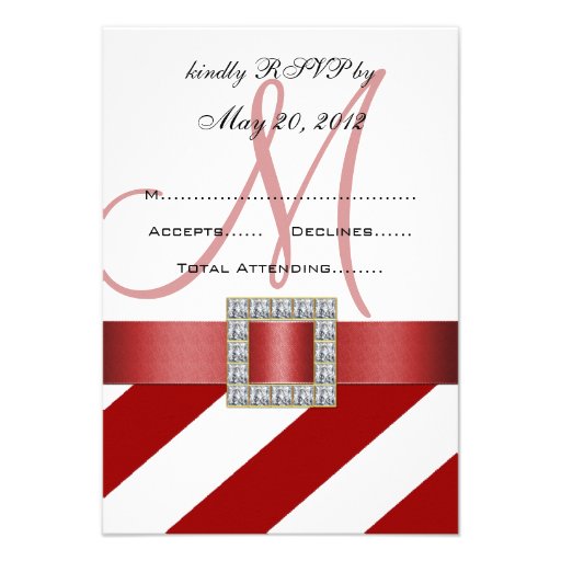 Red Stripes, Ribbon, Initial Wedding RSVP Invitations