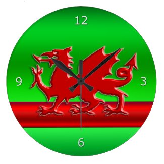 Red stylized Welsh Dragon on green metallic-look
