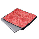 Red Suede Leather Look Embossed Flowers laptop sleeves