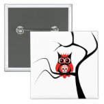 Red Sugar Skull Owl in Tree Button