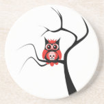 Red Sugar Skull Owl in Tree Coaster