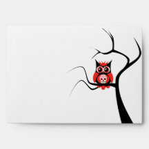 Red Sugar Skull Owl in Tree Envelope