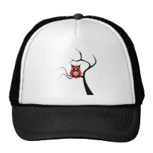 Red Sugar Skull Owl in Tree Hat