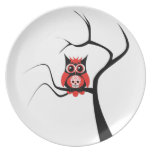 Red Sugar Skull Owl in Tree Plate