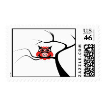 Red Sugar Skull Owl in Tree Postage