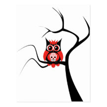 Red Sugar Skull Owl in Tree Postcard