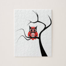 Red Sugar Skull Owl in Tree Puzzle