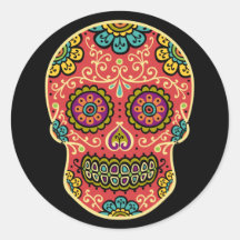 Red Sugar Skull Round Sticker