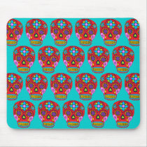 Red Sugar Skulls Turquoise mousepads