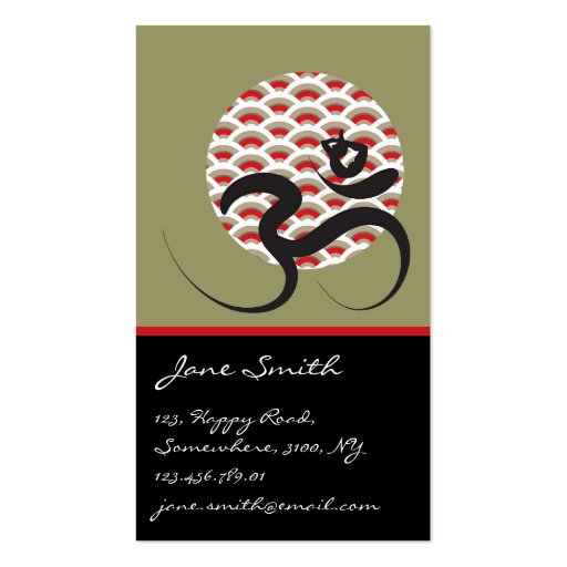 Red Sun Yoga Spiritual Indian Meditate Om Ohm Logo Business Card Templates (front side)
