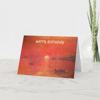 red sunset birthday card