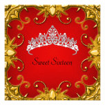 Red Sweet 16 Birthday Party Gold White Tiara Custom Invite