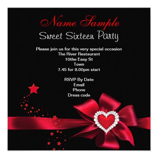 Red Sweet 16 Birthday Party Heart Photo Silver Announcements