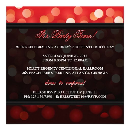 Red Sweet Sixteen Black Dress Birthday Invite