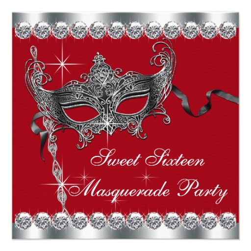 Red Sweet Sixteen Masquerade Party Invitations