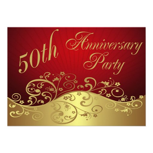 Red Swirl 50th Anniversary Party Invitation (front side)