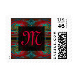 red swirl monogram postage