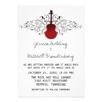 Red Swirls Guitar Wedding Invitation invitations