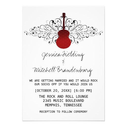 Red Swirls Guitar Wedding Invitation