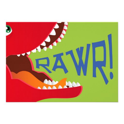 Red T-Rex Dinosaur Fourth Birthday Invitation Card