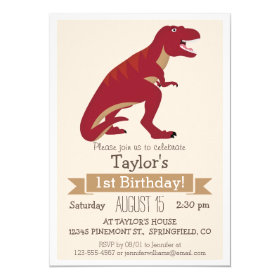 Red T-Rex Dinosaur Kid's Birthday Party Invitation 5