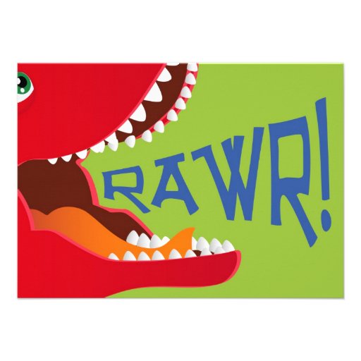 Red T-Rex Dinosaur Third Birthday Invitation Card